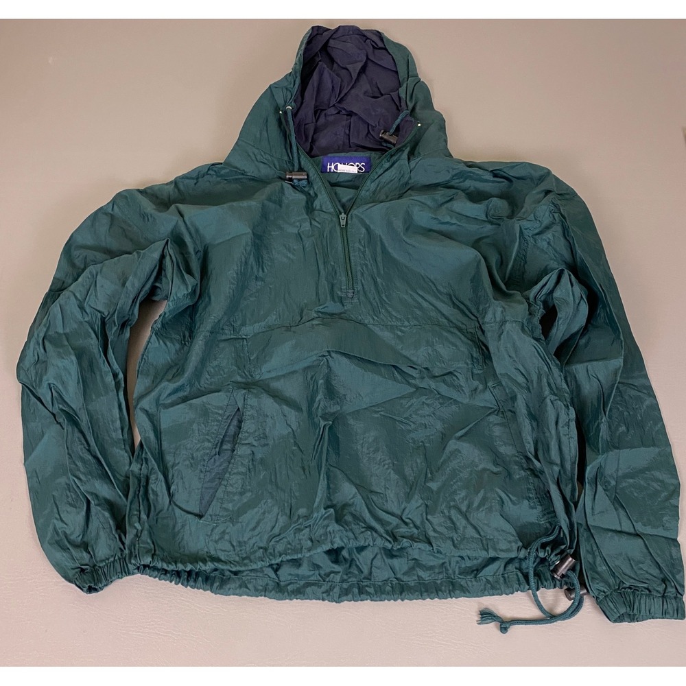 Vintage Honors Anorak‎ Windbreaker Jacket Men's Large Green Nylon 1/4 Zip Hooded